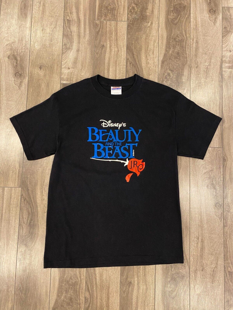 VINTAGE Disney Beauty and the Beast T Shirt Mens Medium Black 90s Movie