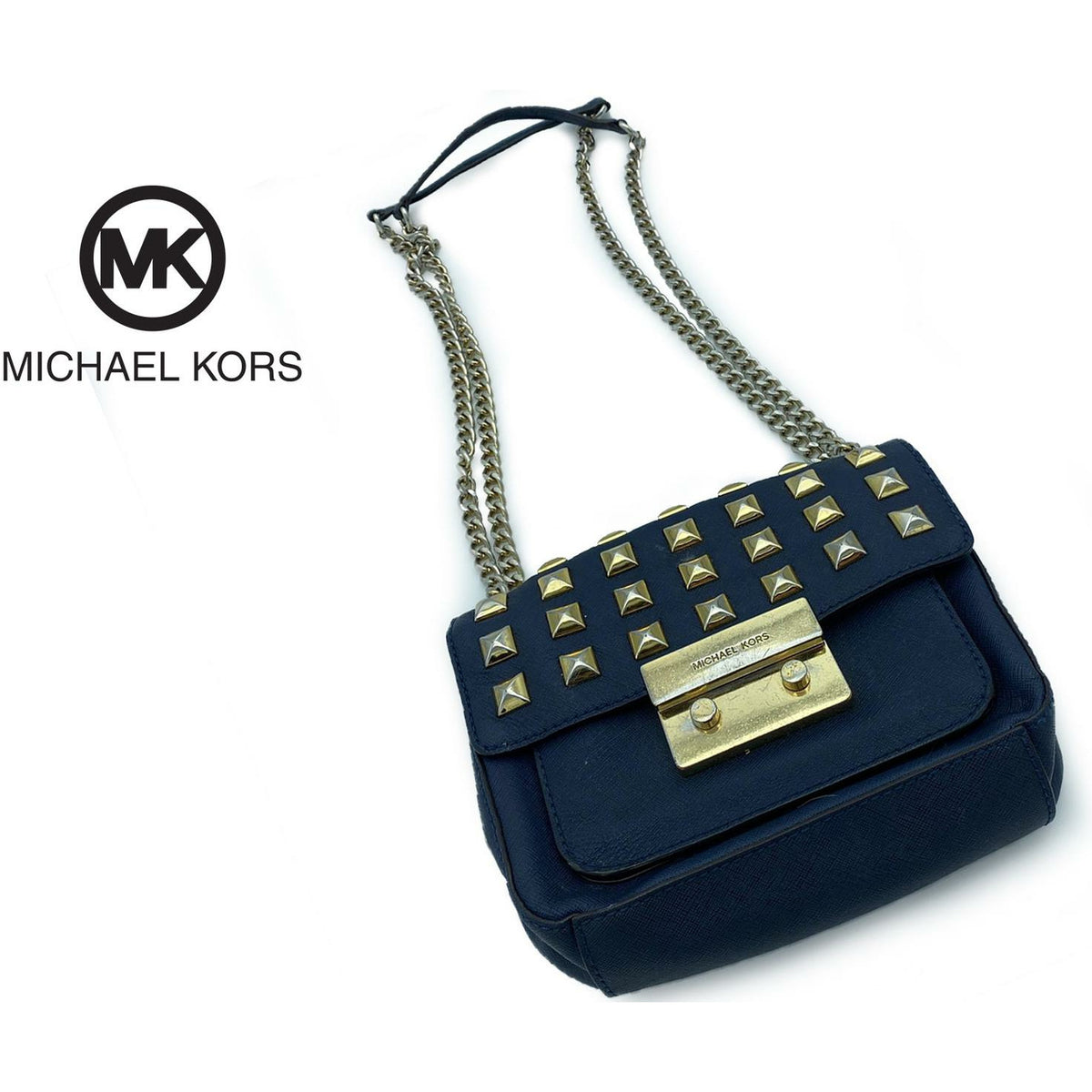 Michael Kors Navy Blue Leather Sloan Studded Shoulder Bag Michael