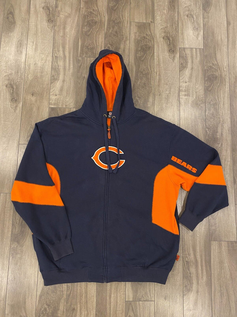 Chicago Bears Sweatshirt Fits Mens Extra Large Blue Orange NFL Hoodie Full Zip