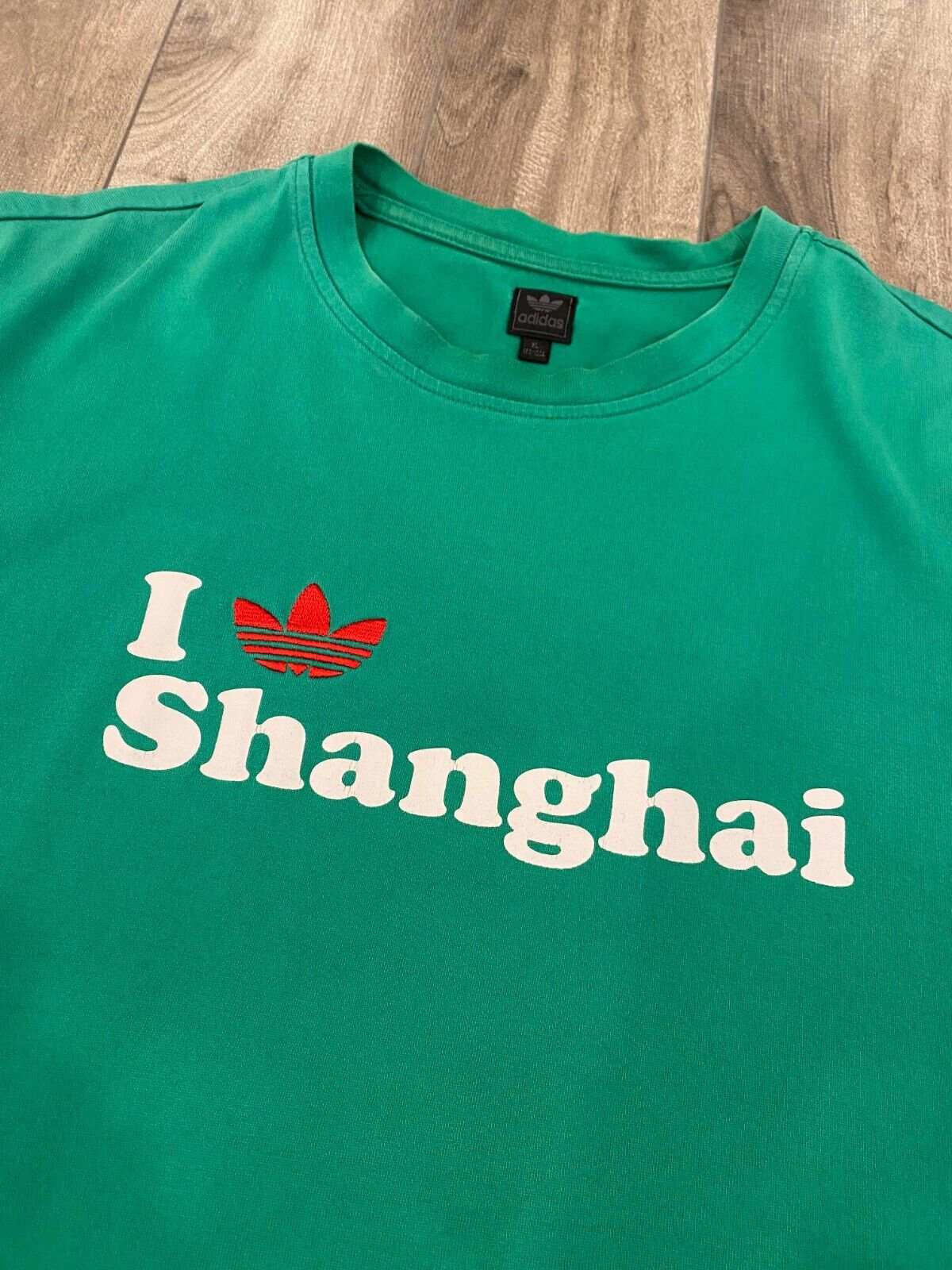 Adidas Trefoil Shanghai T Shirt Mens Extra Large Green Casual Logo