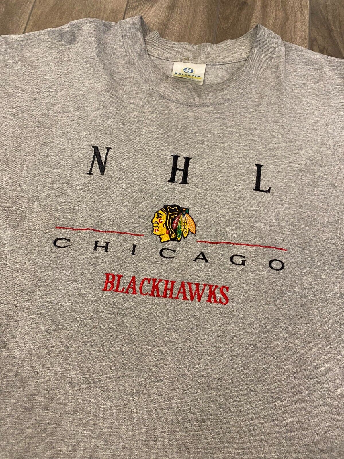 VINTAGE Chicago Blackhawks T Shirt Mens Large Gray NHL Hockey Casual 90s