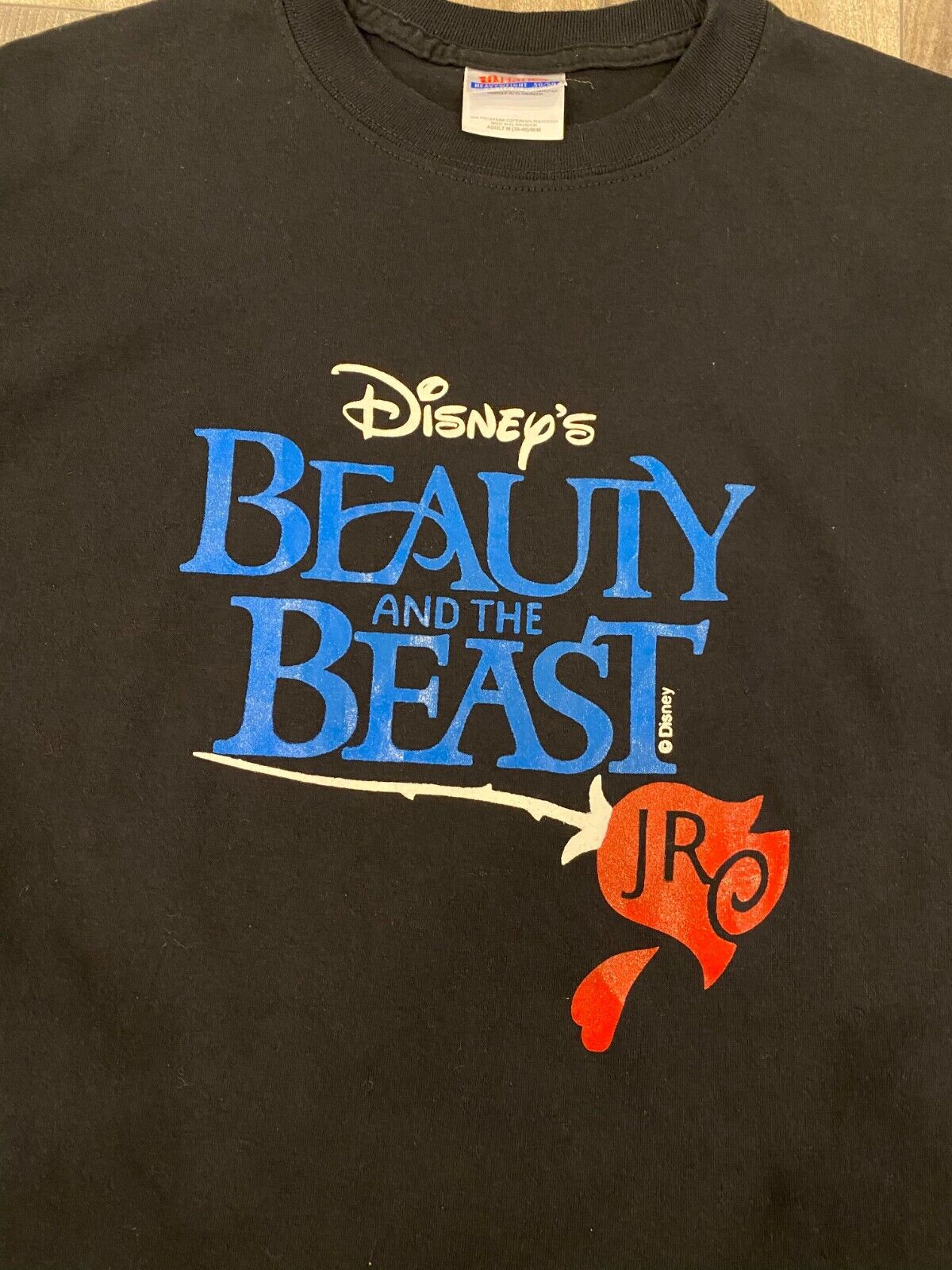 VINTAGE Disney Beauty and the Beast T Shirt Mens Medium Black 90s Movie